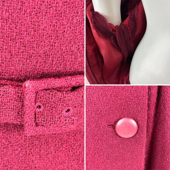 Vintage 60s Wool Dress Women's Medium Cranberry Short Sleeve Mod Sheath - Picture 10 of 11